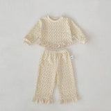MQTIME  -  Spring New Baby Long Sleeve Clothes Set Girls Waffle Lace Sweatshirt + Lace Trousers 2pcs Suit Toddler Loose Floral Outfits