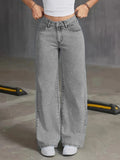  MQTIME  -  Autumn new high-waisted wide-leg women's jeans - light grey washed jeans, loose and fashionable, suitable for casual wear