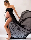 MQTIME  -  Maternity Summer Leisure Dresses Sexy Shoulderless Photo Shoot Women Front Open Cotton Chiffon Pregnancy Dress Photography Props