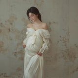 MQTIME  -   Women Maternity Dress for Photography White Elegant Off-shoulder Pregancy Dresses for Studio Photo Shoot Clothing for Photo