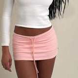 MQTIME  -  Women's Mini Bodycon Split Skirt Drawstring Low Rise Short Straight Slim Fit Y2k Skirts Summer Cover-ups Streetwear