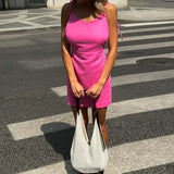  MQTIME  -  Summer New Elegance V-Neck Slim Fit Slimming Backless A-Line Short Strap Dress