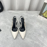 Mqtime Pointed Thin Heel Middle Heel Shoes Patent Leather High Heel Women's Sandals European and American Large Size Sandals Women
