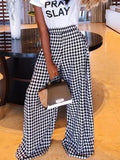 MQTIME  -  Women's High Waist Wide Leg Pants 2025 New Fashion Houndstooth Loose Urban Casual Full Length Trousers For Office Ladies
