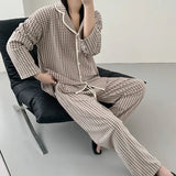 MQTIME  -  Women's Flannel Pajama Set - Oversized and Slim-Fitting Cozy and Warm for Fall/Winter with Color-Blocking Plaid Lapels