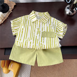 MQTIME  -  2Piece 2025 Summer Toddler Boy Outfits Korean Fashion Stripe Cotton Short Sleeve Tops+Shorts Baby Clothing Children's Sets B062