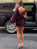 MQTIME  -  Backless Fashion Dress Women Sexy Deep V-Neck Ruffled Patchwork Ruched Sleeveless Elegant Chic Party Street Bodycon