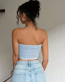 MQTIME  -  Sexy Blue White Striped Off Shoulder Tight Vacation Vest Top for Women Summer New Fashion Women's Sweet Slimming Tank Top