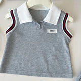 MQTIME  -  Baby Girl College Style Summer 2PCS Clothes Set Polo Collar Kid Girl Vest Top Set Thin Stylish Stripe Pleated Skirt Belle Outfit