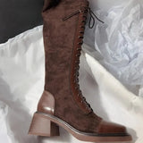MQTIME  -  Retro Women Knee High Boot Fashion Self Cultivation Knight Boots for Woman Luxury Suede Platform Boot Designer Shoes Botas Mujer