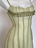 MQTIME  -  Sexy Spaghetti Strap Square Neck Ruffles Design Long Dress Women Matcha Sleeveless A-line Dresses Elegant Evening Party Gowns