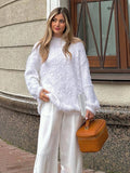 MQTIME  -  Women Knitted Mohair O-Neck Sweater Fluffy Fuzzy Long Sleeve All-matching Pullover Top 2024 Autumn Lady Solid Oversized Jumper