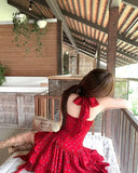 MQTIME  -  Woman Dresses Floral Printed Sleeveless Halter Irregular Ruffles Bow Bandage Backless Sexy Mini Dress Sweet Elegant Party