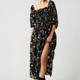 MQTIME  -  Boho Floral Maternity Dress Photography Backless Half Sleeve Ruffle Maxi Gown for Pregnant Women Gender Reveal Party Outfit