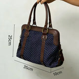  MQTIME  -  Korean Retro Polka Dot Handbag, Leather Patchwork Large Multi-functional Briefcase Sweet Pretty Style Handbag Casual Commute Bag