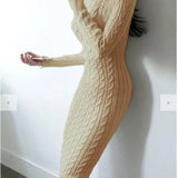 MQTIME  -  Fall/Winter 2025 Women's Sexy High Neck Long Sleeve Midi Fit Hip Knitted Dress