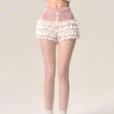 MQTIME  -  Pink White French Spring and Summer New Lace A Word Cake Skirt Ballet Half Body Shorts Skirt Slim Fit