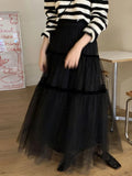 MQTIME  -  Polka Dot Gauze A-line Skirt Female Summer Long Temperament Shaggy Skirt Sweet Cake Long Dress Korean Fashion Faldas