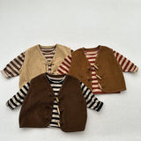 MQTIME  -  Autumn New Children Long Sleeve Striped T Shirts Cotton Boys Casual Tee Kids Vintage O-neck Tops Girls Bottoming Shirts