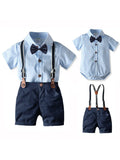 MQTIME  -  Summer Boys Clothes Baby Outfits Set Bow Tie Bib Suit Newborn 4 Pieces Party Birthday Dresses 3 6 9 12 18 24 Months