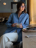 MQTIME  -  Casual Denim Blue Shirt Women Spring Summer Sun Protection Cardigan Solid All-match Shirts With Button Lady Streetwear 2025