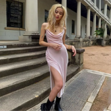 MQTIME  -  Thai Satin Camisole Dress With New Design For Women'S Clothing, With A Swinging Collar And A Slit For A Slim Fit Long Skirt