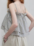  MQTIME  -  Summer Short Korean All Match Striped Print Slash Neck Spaghetti Strap Camis