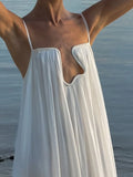 MQTIME  -  Lady Sexy Solid Color Deep V-neck Dress Elegant Suspender Beach Vacation Dress New Summer Chic Sleeveless Backless A-line Dress