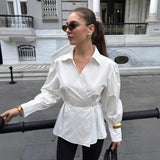  MQTIME  -  Spring Hot Selling New Style Temperament Collar Pure Cotton Bubble Sleeve Waist Shirt