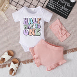 MQTIME  -  3Piece Summer Newborn Girls Clothes Fashion Cartoon Cute Letter Short Sleeve Cotton Bodysuit+Shorts+Hair Band Baby's Sets