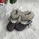  MQTIME  -  Sweet Lace Decoration Furry Suede Snow Boots Women Winter Thick Bottom Fluffy Fur Ankle Boots Warm Plush Designer Shoes