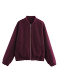 MQTIME  -  2025 Spring New Solid Loose Female Jacket Casual Zipper Long Sleeve O-neck Coat for Women Vintage Ladies Outwear Top High Street