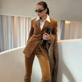  MQTIME  -  Elegant Velvet Women's Blazer Trouser Suit Lapel Single-Breasted Slim Lady Set 2026 Winter Spring Chic 2 Pieces Set Women New