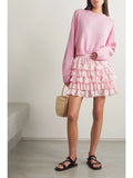 MQTIME  -  Spring and summer new printed heavy industry lace shirt A-shaped big pendulum vacation cake skirt