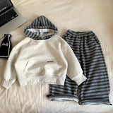  MQTIME  -  Boys Suit Spring and Summer New Childrens Wear Korean Style Boys and Girls Sports Hoodie Striped Pants Two-piece Set