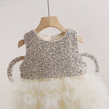 MQTIME  -  Baby Girls Tulle Dress Children's Evening Formal Communion Prom Gown Kids Puff Sleeve Mesh Vestidos Toddler Birthday Costume