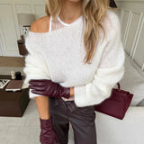 MQTIME  -  Women's Clothing Autumn New Item Sweet and Fresh Loose Round Neck Long Sleeved Knitted Sweater Top