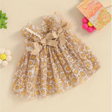 MQTIME  -  Photography Clothing  Adorable Daisy Print Sleeves Tulle Dress Golden  Elegant Lace Mesh Skirt For Photo Shoot