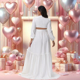  MQTIME  -  Maternity Photoshoot Outfit V-Neck Long-Sleeved Sexy Wrap Top Side-Slit Long Skirt Set Pregnant Woman For Baby Shower