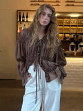 MQTIME  -  Wrinkled Perspective Shirt Women Spring Summer New Solid Pleated Ruffled Tie-Up Shirt Female Commuting Fashion Top