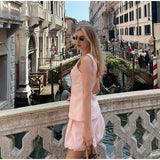 MQTIME  -  Two Pieces Set Women's Vest Skort Suits Sleeveless Button-front Top Ruffled Loose Shorts Summer Office Casual Daily Outfit