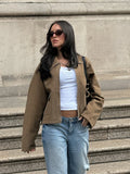 MQTIME  -  Chic Suede Short Jacket Woman Lapel Zipper Pocket Long Sleeves Solid Coats 2025 Autumn Casual Streetwear Lady New In Jackets
