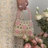 Mqtime Fashion Daisy Pearl Bag Women's Casual Cutout Flower Beaded Handbag Woman Summer Cute Small Tote Female Lovely Purses