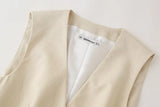 MQTIME  -   Woman's Linen Sets V-Neck Sleeveless Bow Decorate Waistcoat +Low Waist Zipper Straight Pant Summer Suit Woman Trendy