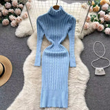 MQTIME  -  Fall/Winter 2025 Women's Sexy High Neck Long Sleeve Midi Fit Hip Knitted Dress