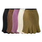 MQTIME  -  5 Colors Summer Elastic High Waist Bright Satin Skirt Women Feels Smooth A-line Short Skirts Femme Bottom Army Green Black Brown