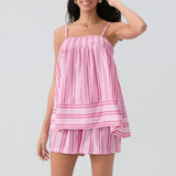 MQTIME  -  Women Y2k Aesthetic 2 Piece Outfits Sets Sexy Sleeveless Loose Cami Tops Wide Leg Shorts Loungewear Striped Summer Shorts Sets