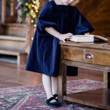  MQTIME  -  Girls Velvet Dress With Gorgeous Sleeves Chic Sapphire Blue Christmas Party Vintage Dresses Children's Autumn Clothes