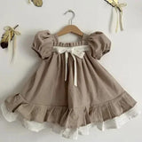  MQTIME  -  New Autumn Children Clothes 2-6 Yrs Baby Girl Party Dress Long Sleeved Cotton Solid Color Kids Princess Dresses