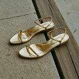 MQTIME  -  Summer Minimalist Gold Strappy Flat Sandals for Women Plus Size Beach Vacation Shoes Elegant Metallic Slippers